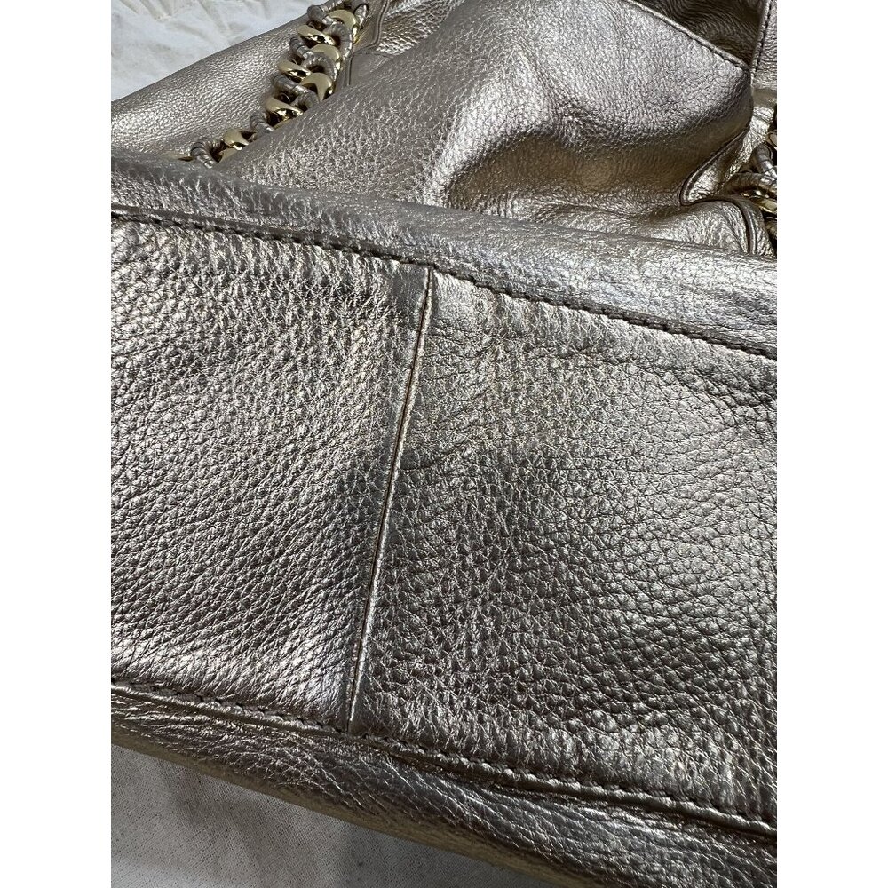 Michael Kors Gold Leather Shoulder Bag w/ Chain Accent & Canvas Storage Bag MK - Picture 11 of 13